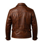 Men's Biker Asymmetric Zip Distressed Brown Leather Jacket (Back)