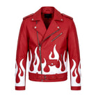 Men's Biker Flame Graphics Leather Jacket 
