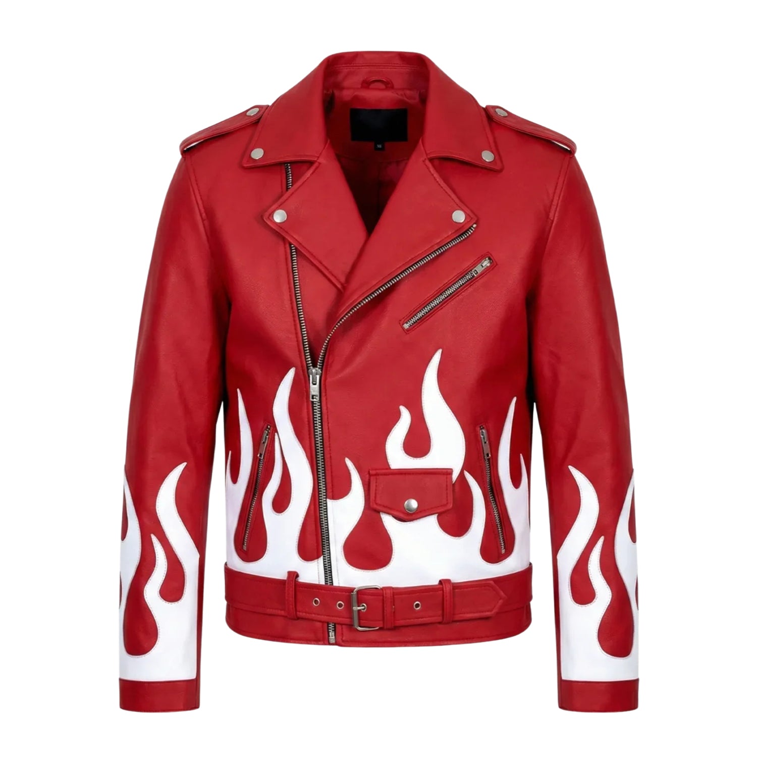 Men's Biker Flame Graphics Leather Jacket 