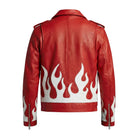 Men's Biker Flame Graphics Leather Jacket (Back)