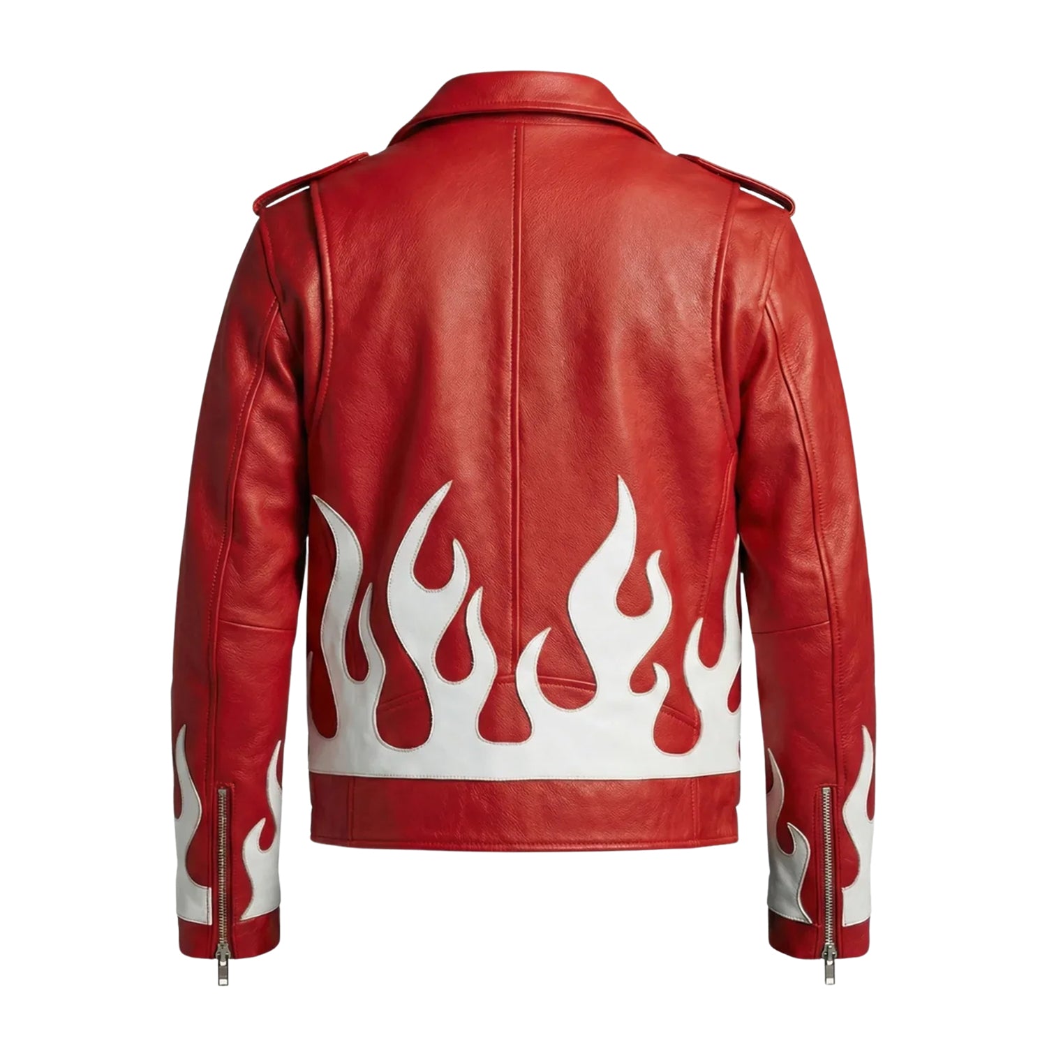 Men's Biker Flame Graphics Leather Jacket (Back)