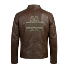 Men's Biker Motorcycle Brown Leather Jacket (Back)