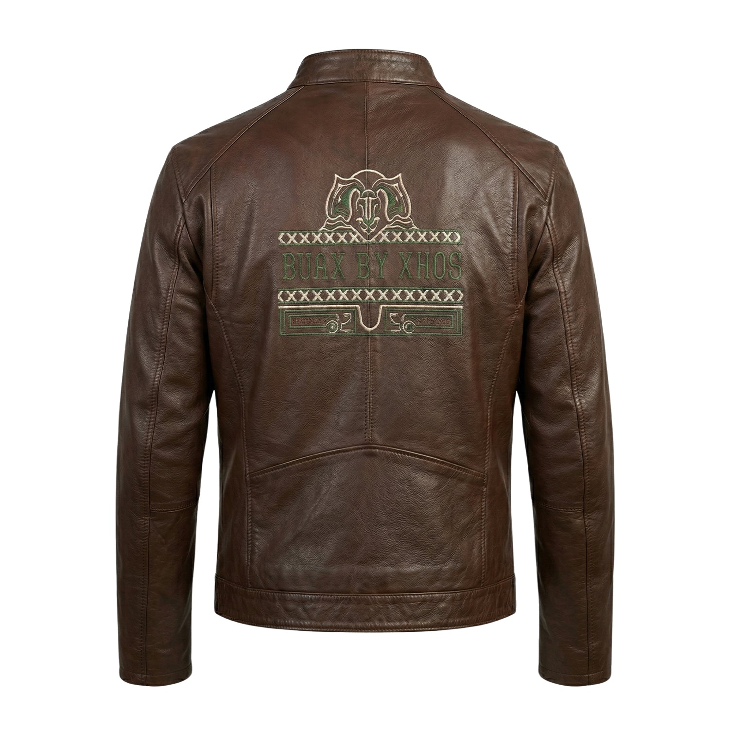Men's Biker Motorcycle Brown Leather Jacket (Back)