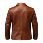 Men's Biker Ribbed Cuffs Brown Leather Jacket (Back)