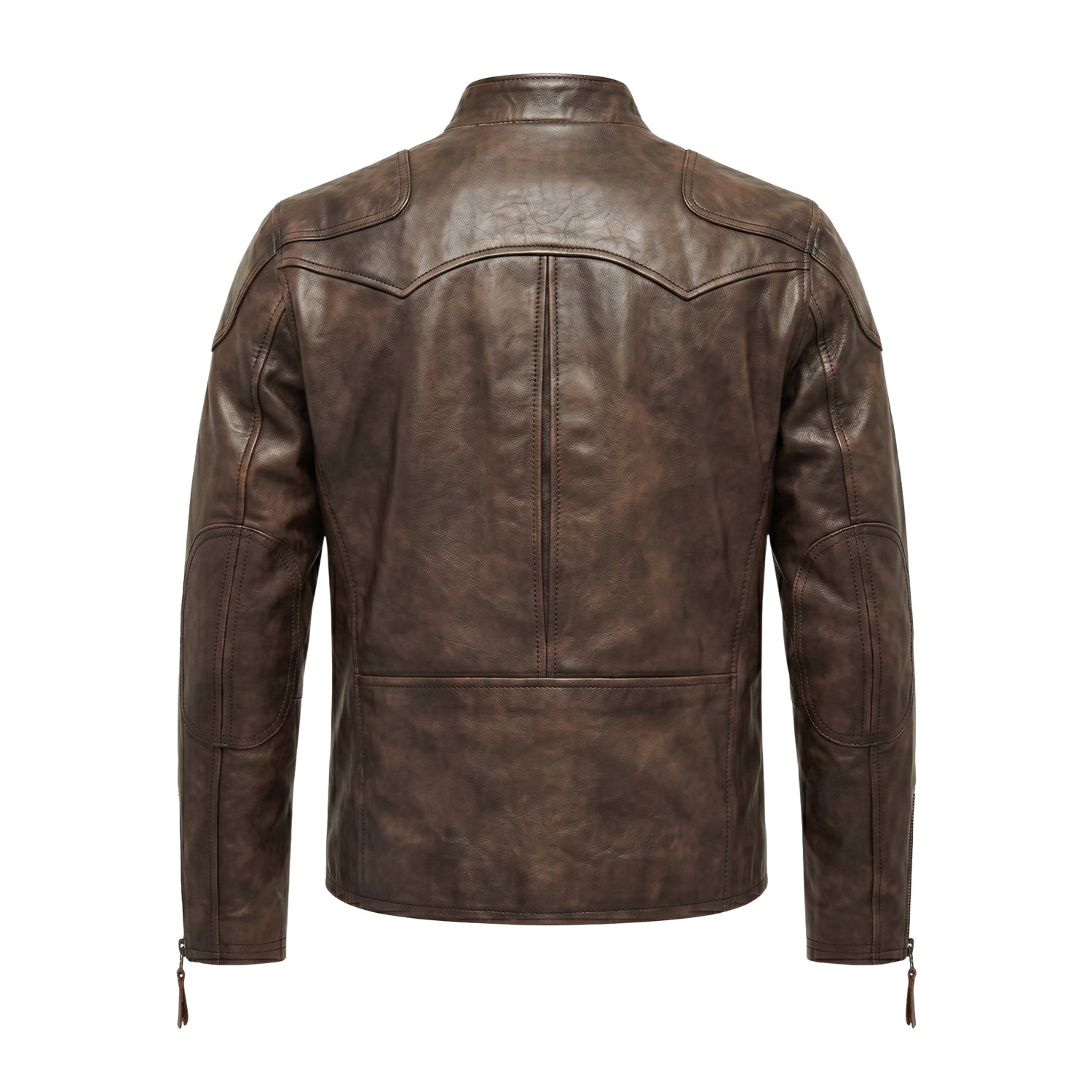 Men's Biker Tea Core Brown Leather Jacket (Back)
