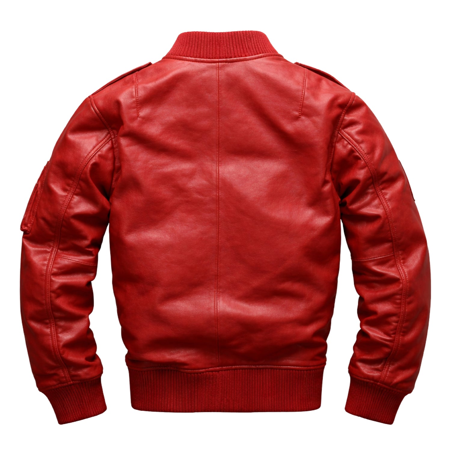 Men's Bomber Ace of Spades Patch Leather Jacket (Back)