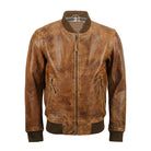 Men's Bomber Distressed Finish Brown Leather Jacket