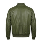 Men's Bomber Ribbed Cuffs Olive Green Leather Jacket (Back)