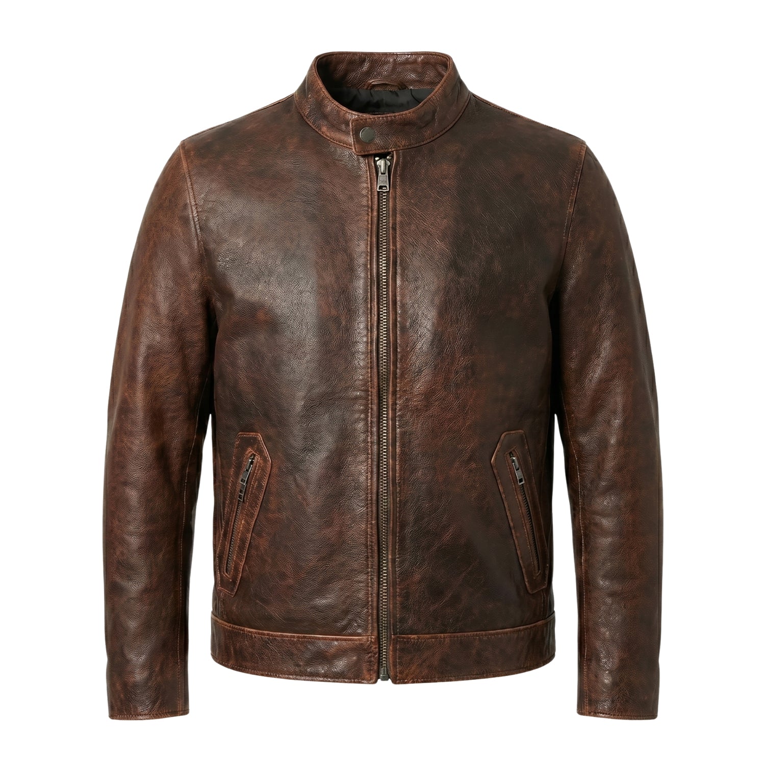 Men's Cafe Racer Asymmetric Zip Premium Leather Jacket