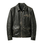 Men's Cafe Racer Distressed Finish Black Leather Jacket