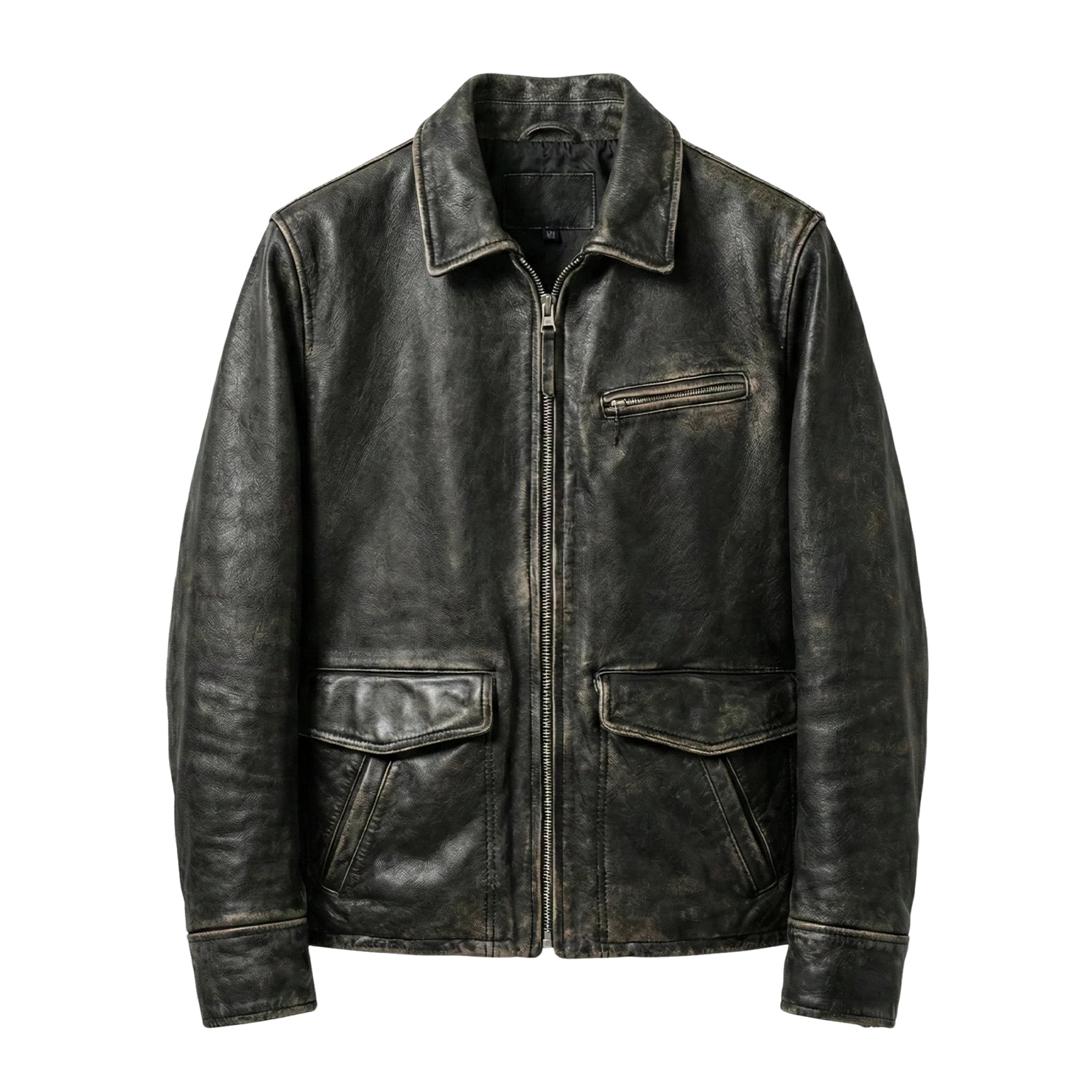Men's Cafe Racer Distressed Finish Black Leather Jacket