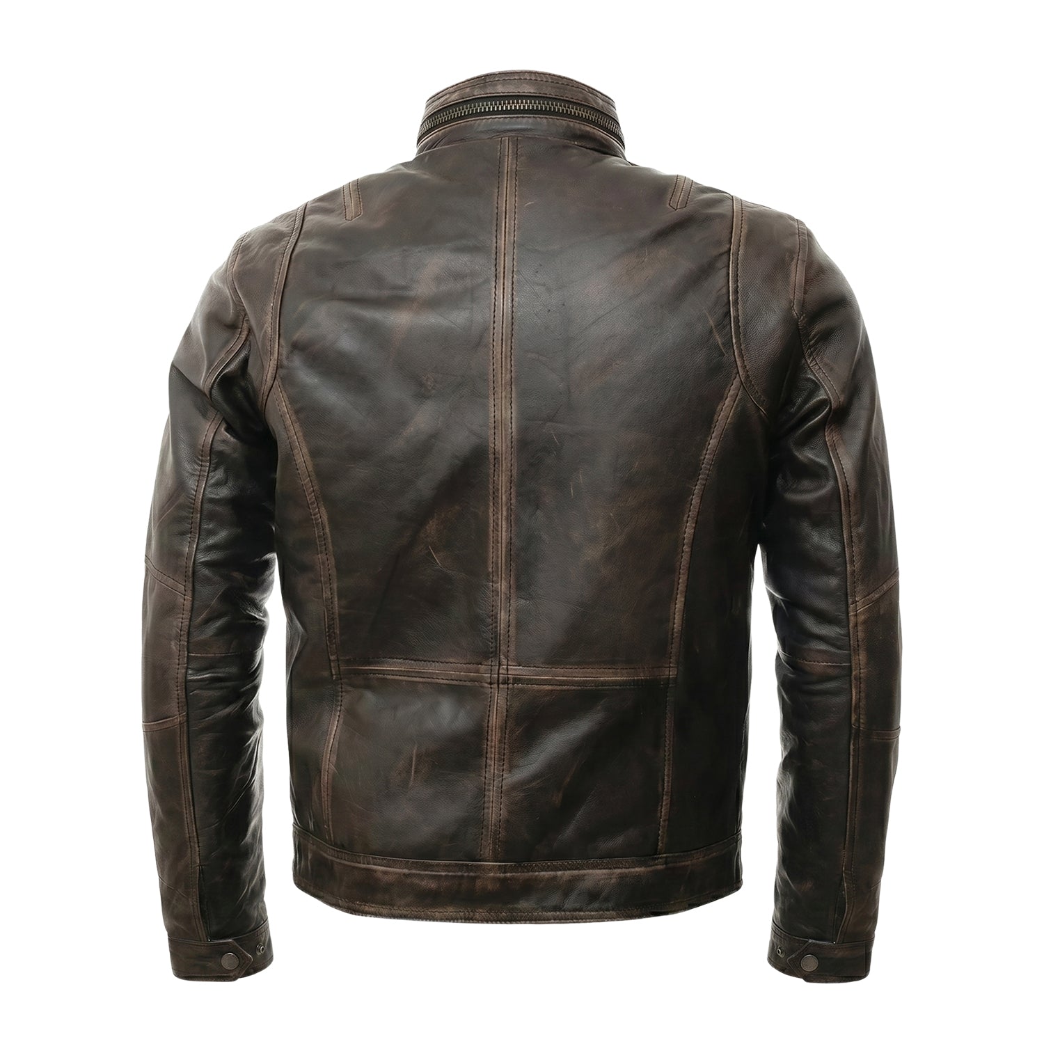 Men's Cafe Racer Distressed Finish Brown Leather Jacket (Back)
