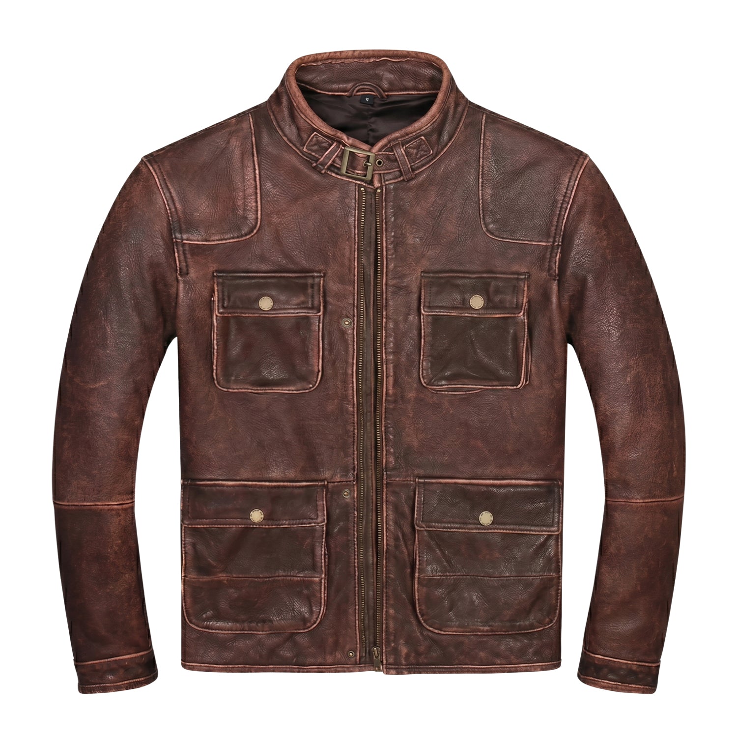 Men's Cafe Racer Distressed Finish Cowhide Leather Jacket