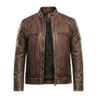 Men's Cafe Racer Distressed Leather Brown Leather Jacket