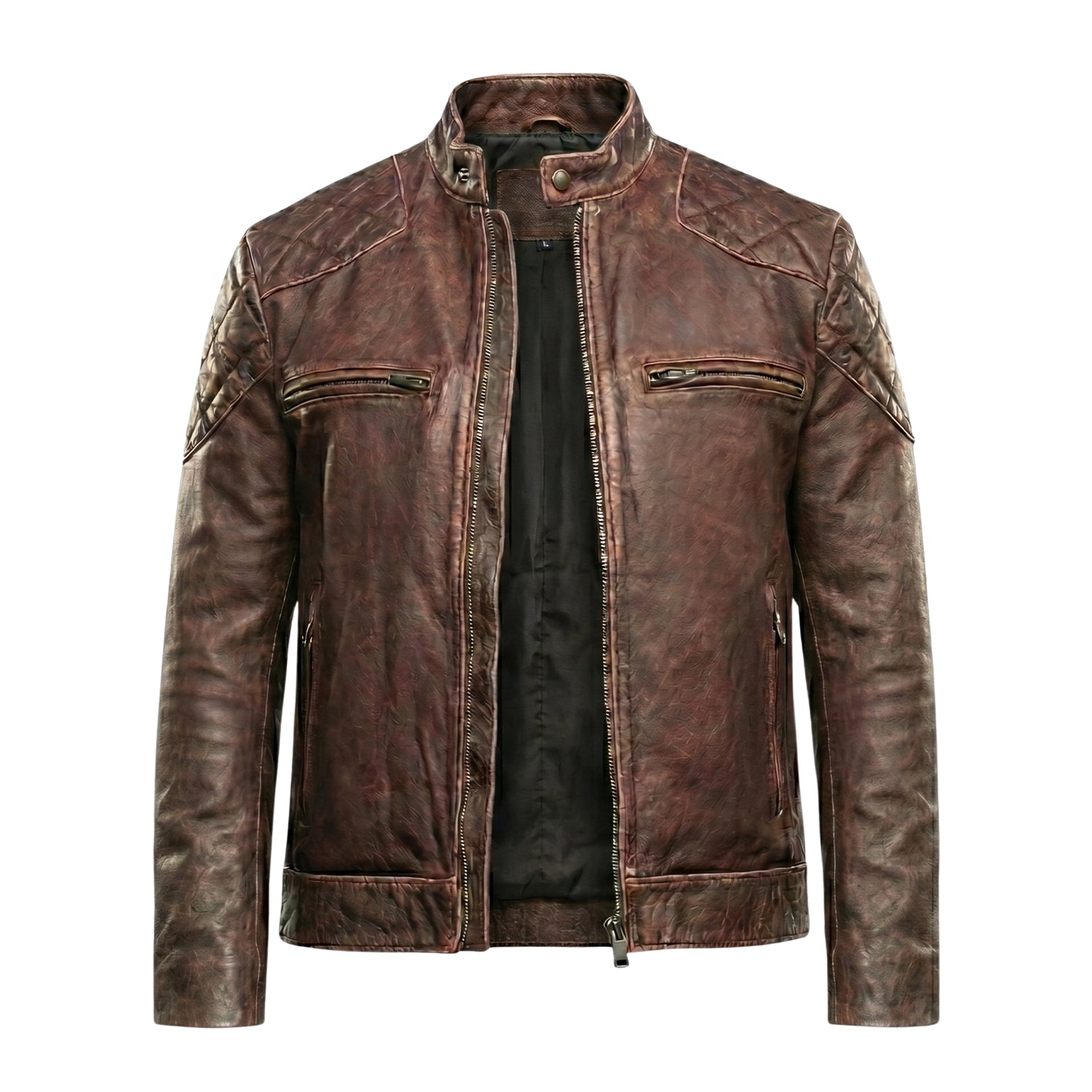 Men's Cafe Racer Distressed Leather Brown Leather Jacket