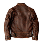 Men's Cafe Racer Vintage Patina Brown Leather Jacket (Back)