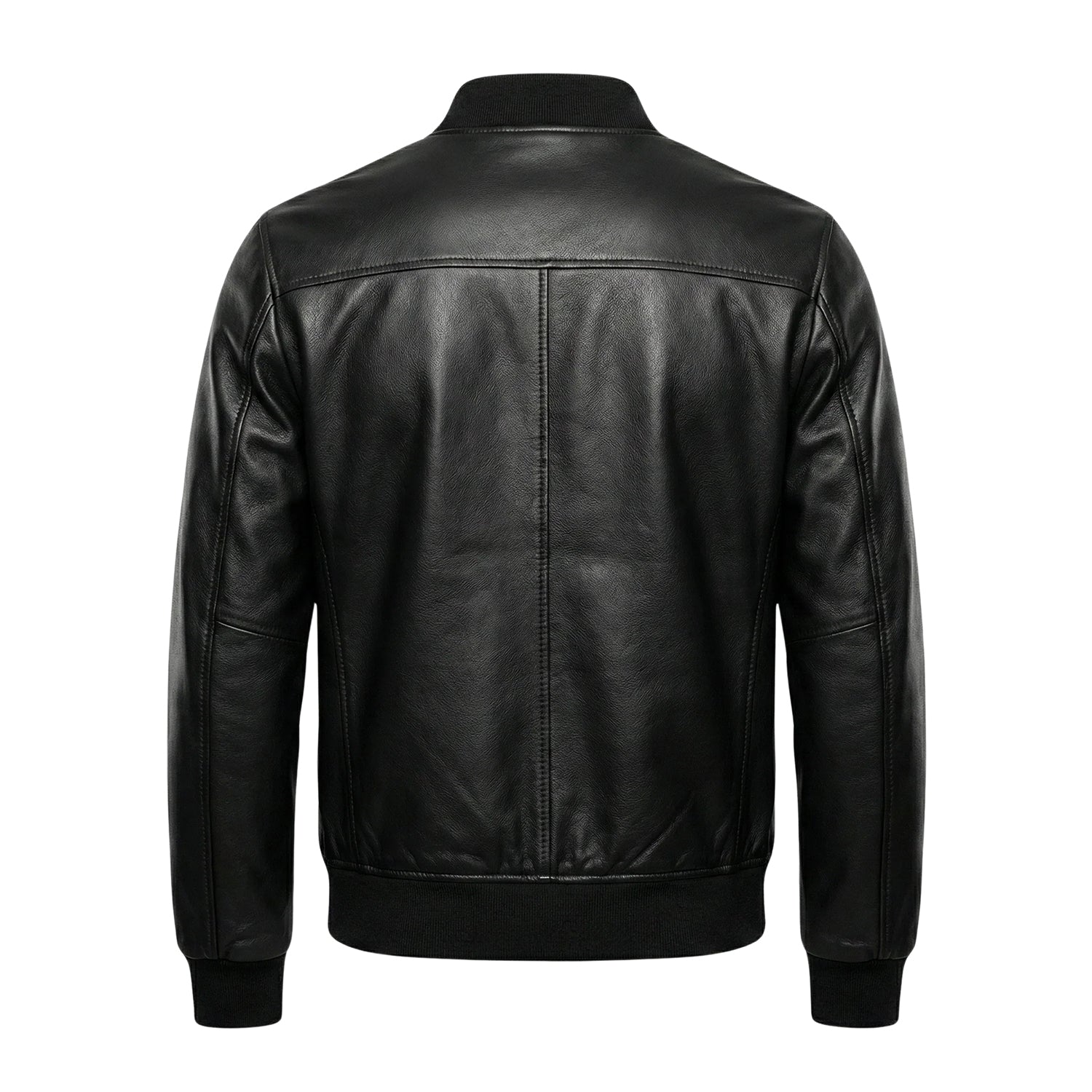 Men's Moto Distressed Finish Black Leather Jacket (Back)