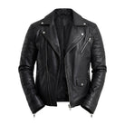 Men's Moto Ribbed Sleeves Black Leather Jacket