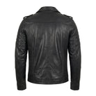 Men's Moto Ribbed Sleeves Black Leather Jacket (Back)
