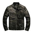 Men's Moto Shiny Finish Black Leather Jacket