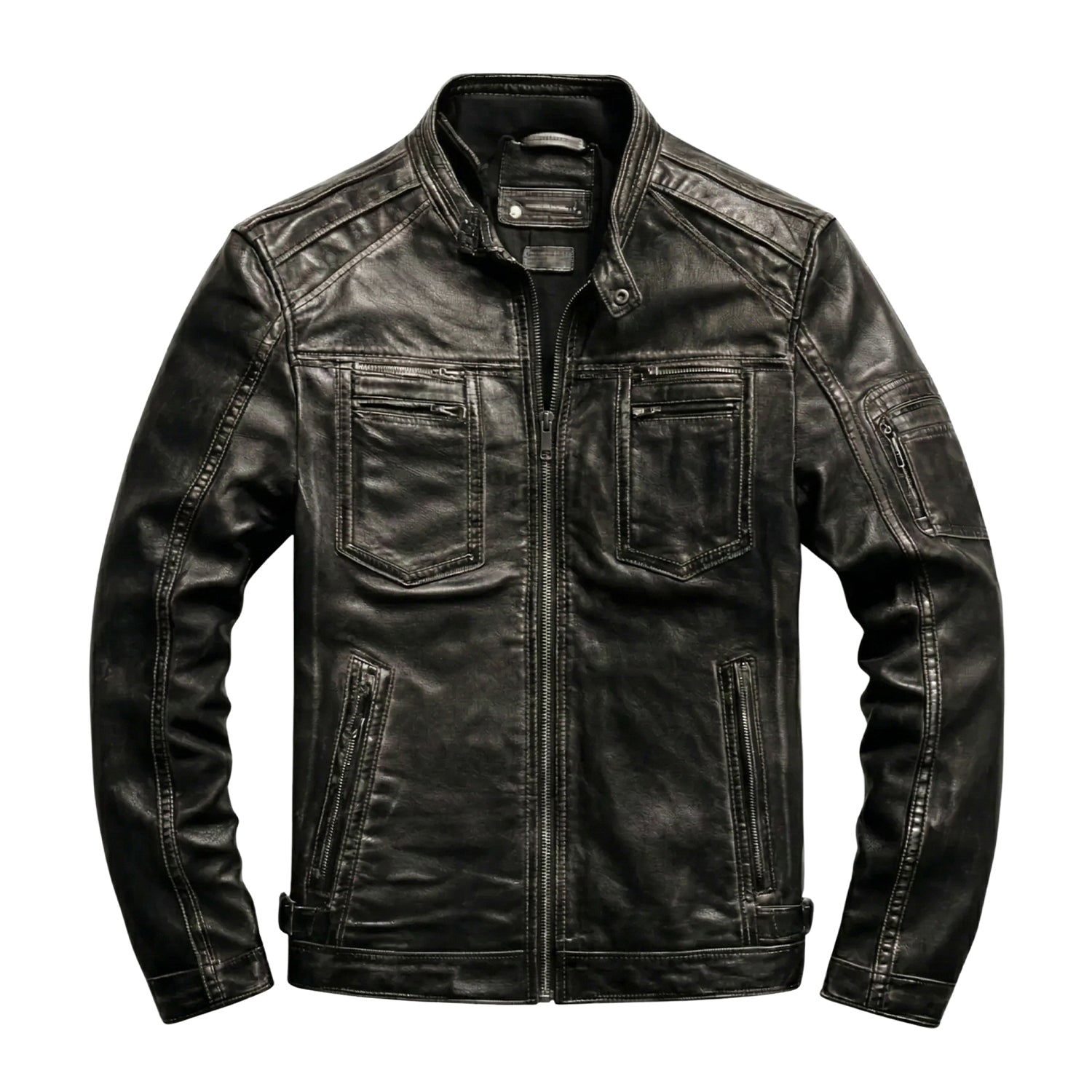 Men's Moto Shiny Finish Black Leather Jacket