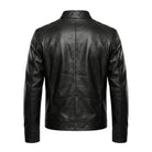 Men's Moto Shiny Finish Black Leather Jacket (Back)