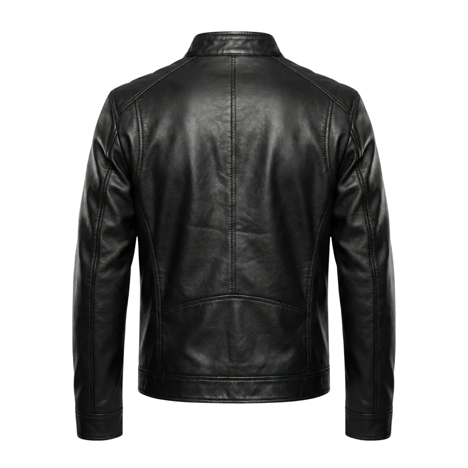 Men's Moto Shiny Finish Black Leather Jacket (Back)