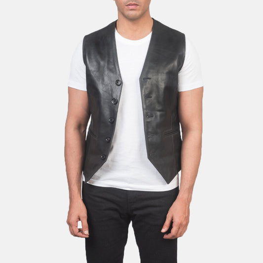 Men Auden Black Leather Vest