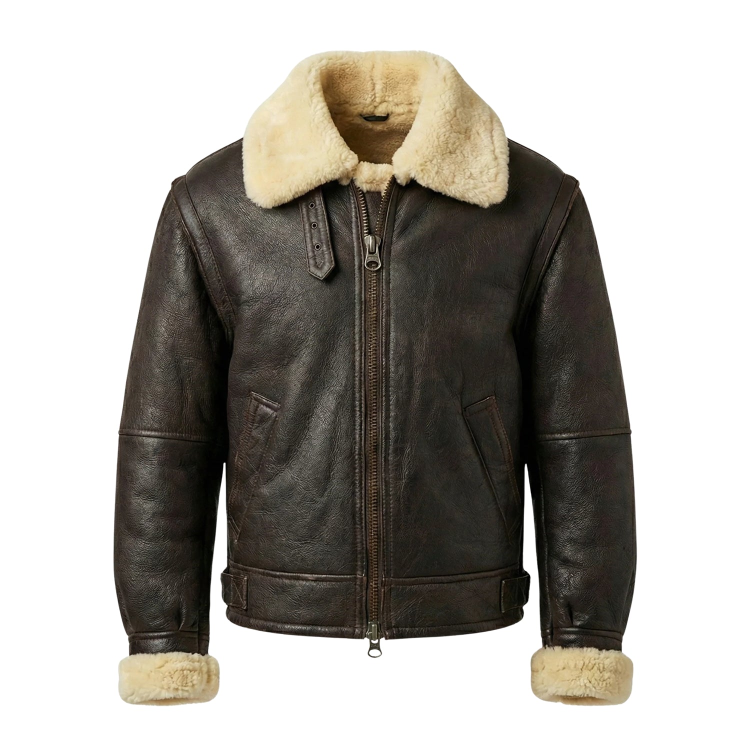 Men's B3 Flight Adjustable Waist Straps Brown Shearling Jacket