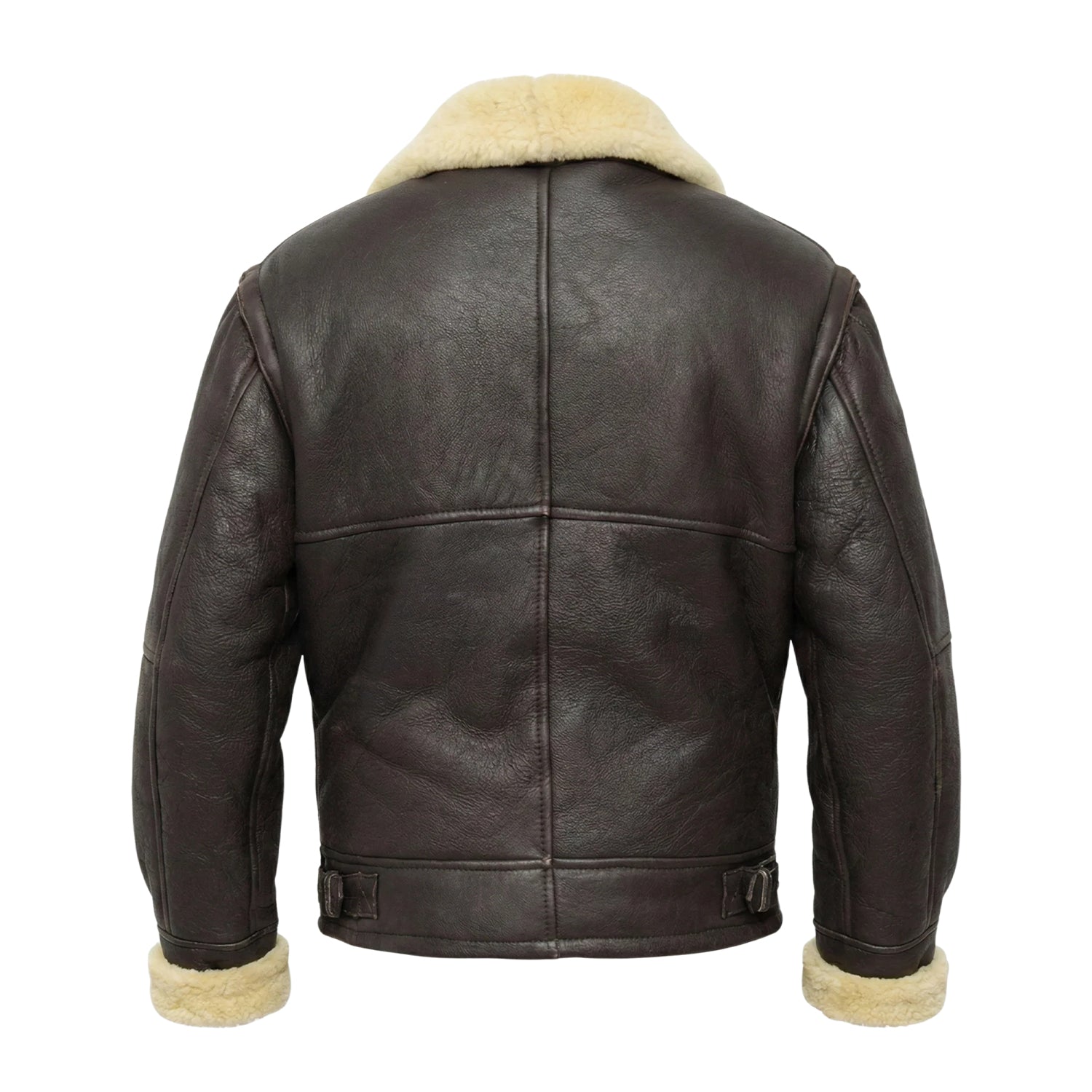 Men's B3 Flight Adjustable Waist Straps Brown Shearling Jacket (Back)