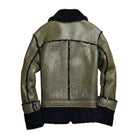 Men's B3 Flight Black Fur Olive Green Shearling Jacket (Back)