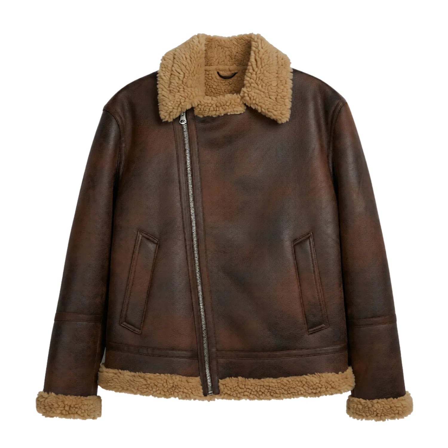 Men's B3 Flight Distressed Leather Brown Shearling Jacket