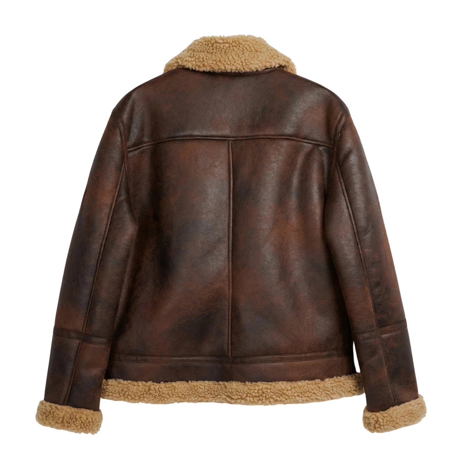 Men's B3 Flight Distressed Leather Brown Shearling Jacket (Back)
