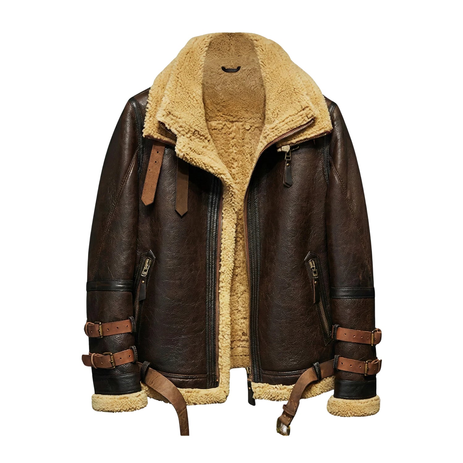 Men's B3 Flight Vintage Bomber Look Brown Shearling Jacket