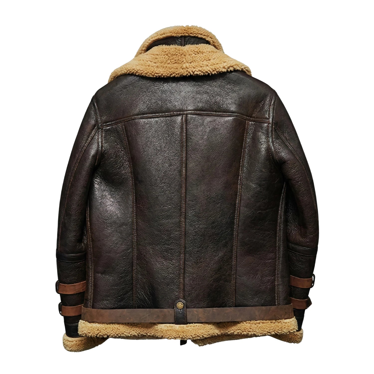 Men's B3 Flight Vintage Bomber Look Brown Shearling Jacket (Back)