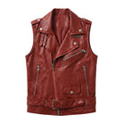 Men's Biker Asymmetrical Zipper Red Leather Vest