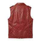 Men's Biker Asymmetrical Zipper Red Leather Vest (Back)