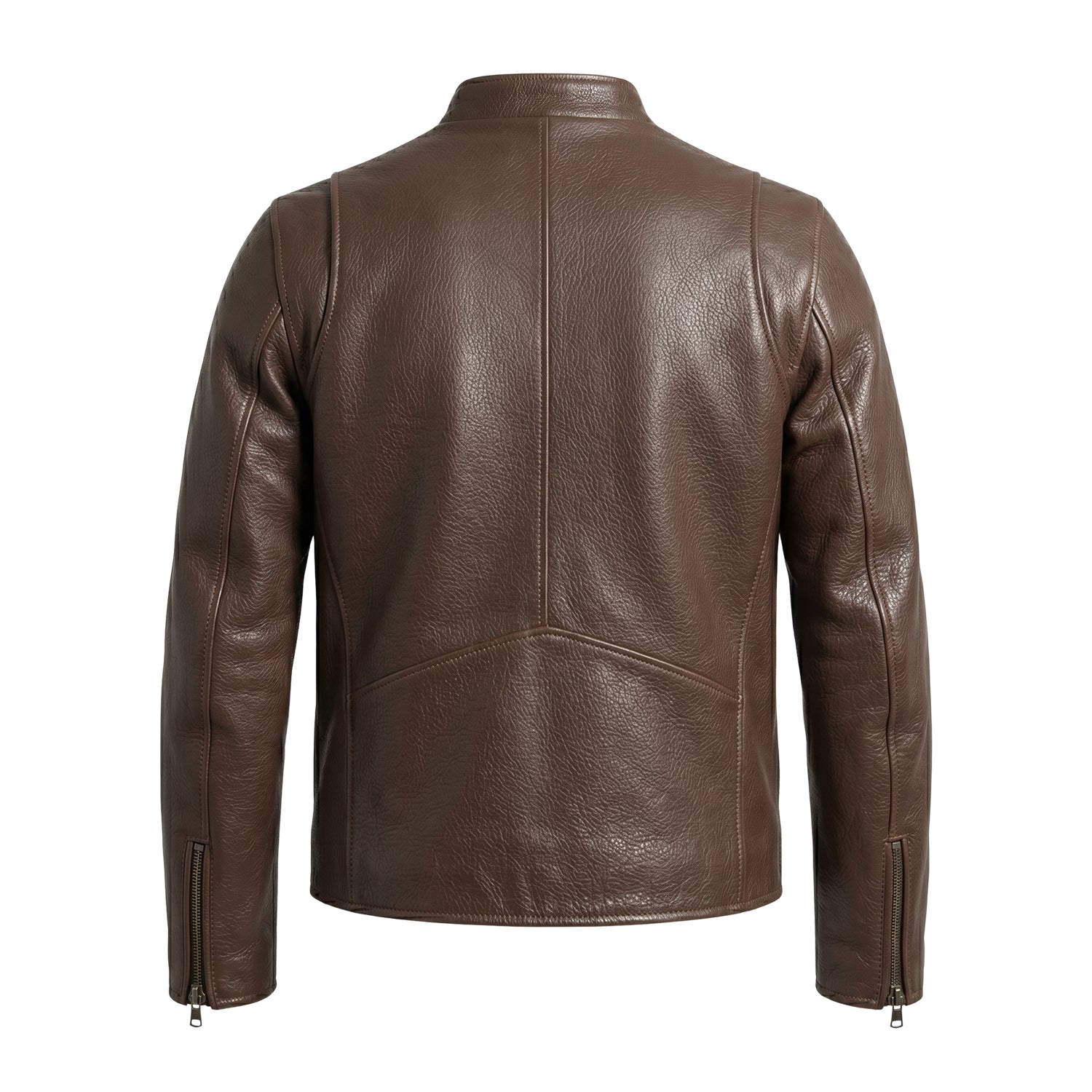 Men's Biker Distressed Vintage Brown Leather Jacket (Back)