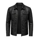 Men's Biker Lapel Collar Black Leather Jacket