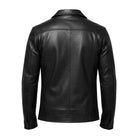Men's Biker Lapel Collar Black Leather Jacket (Back)