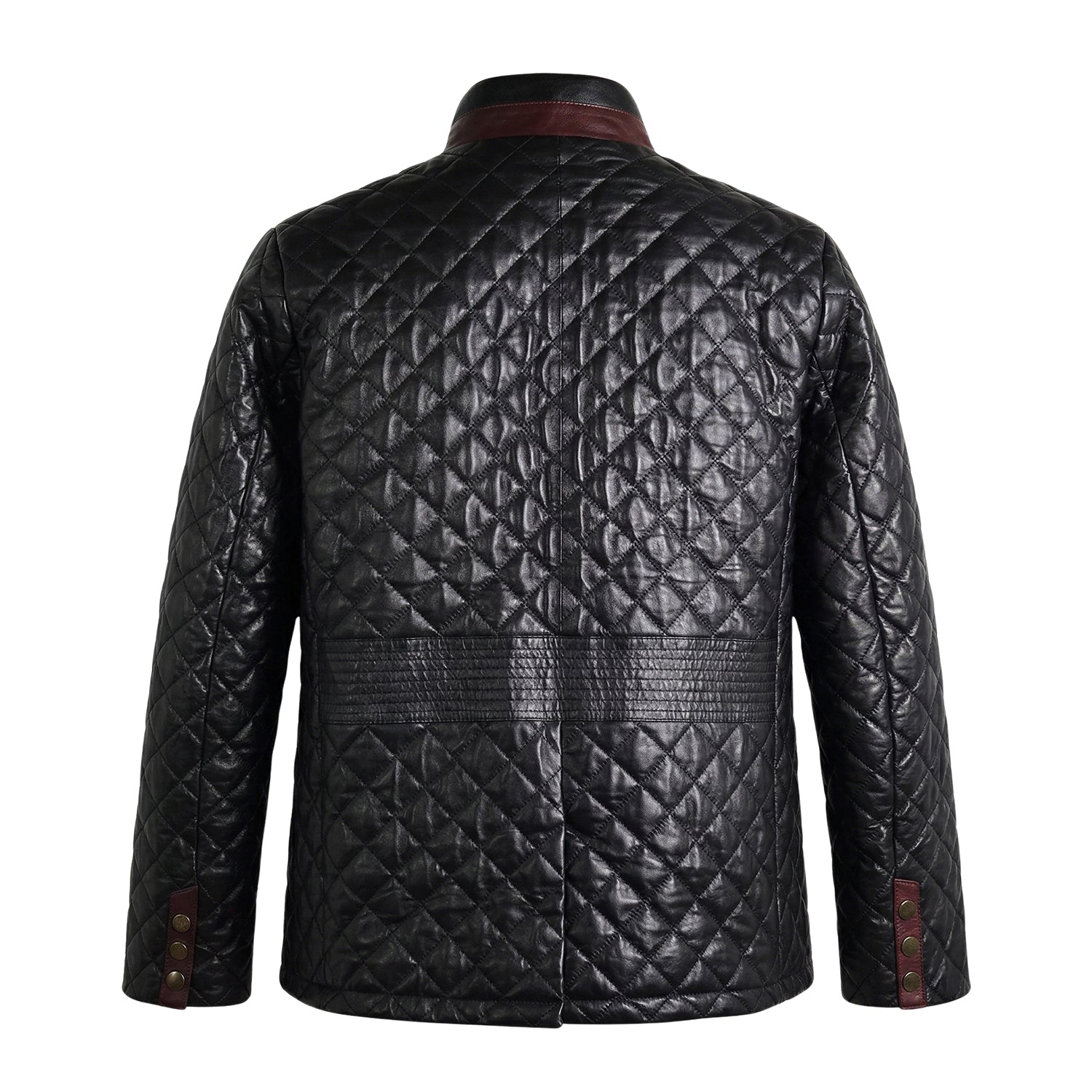 Men's Biker Quilted Design Black Leather Jacket (Back)