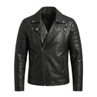 Men's Biker Ribbed Cuffs Black Napa Leather Jacket 