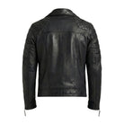 Men's Biker Ribbed Cuffs Black Napa Leather Jacket (Back)