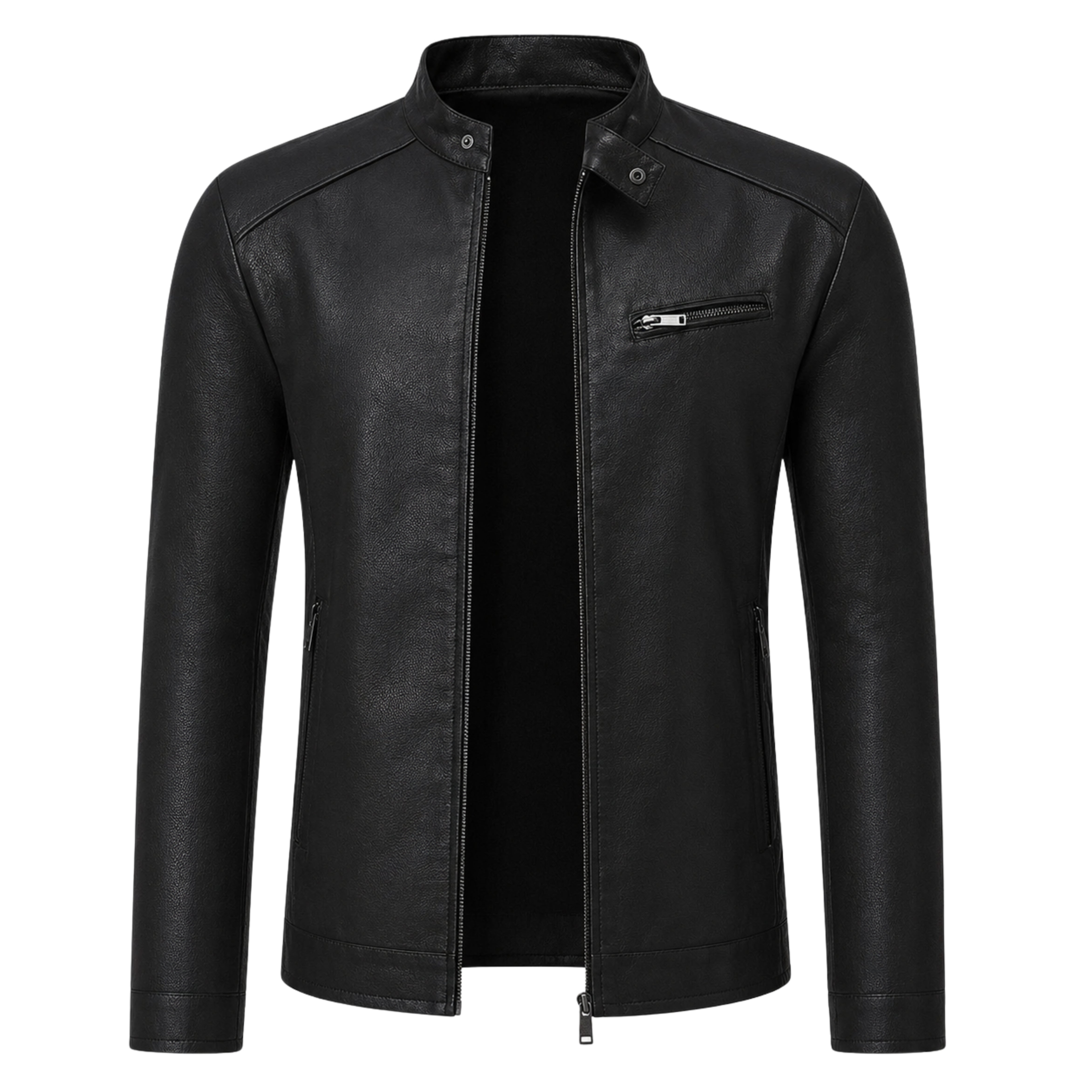 Men's Biker Ribbed Cuffs Black Premium Jacket