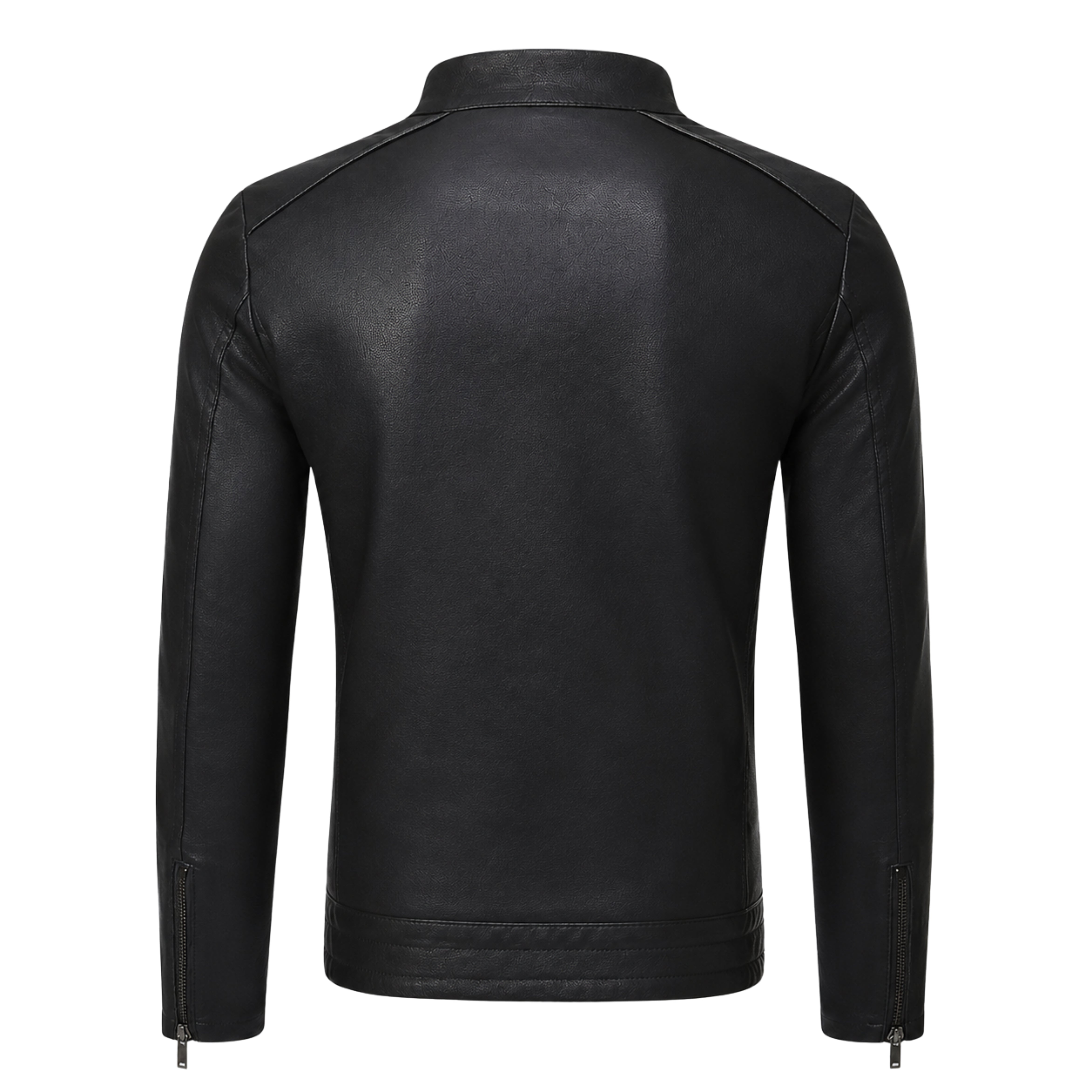 Men's Biker Ribbed Cuffs Black Premium Jacket (Back)