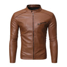 Men's Biker Ribbed Cuffs Brown Premium Leather Jacket