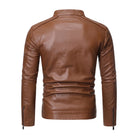 Men's Biker Ribbed Cuffs Brown Premium Leather Jacket (Back)
