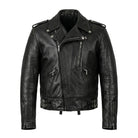 Men's Biker Ribbed Cuffs Leather Jacket 