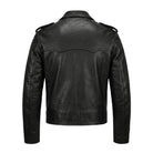 Men's Biker Ribbed Cuffs Leather Jacket (Back)