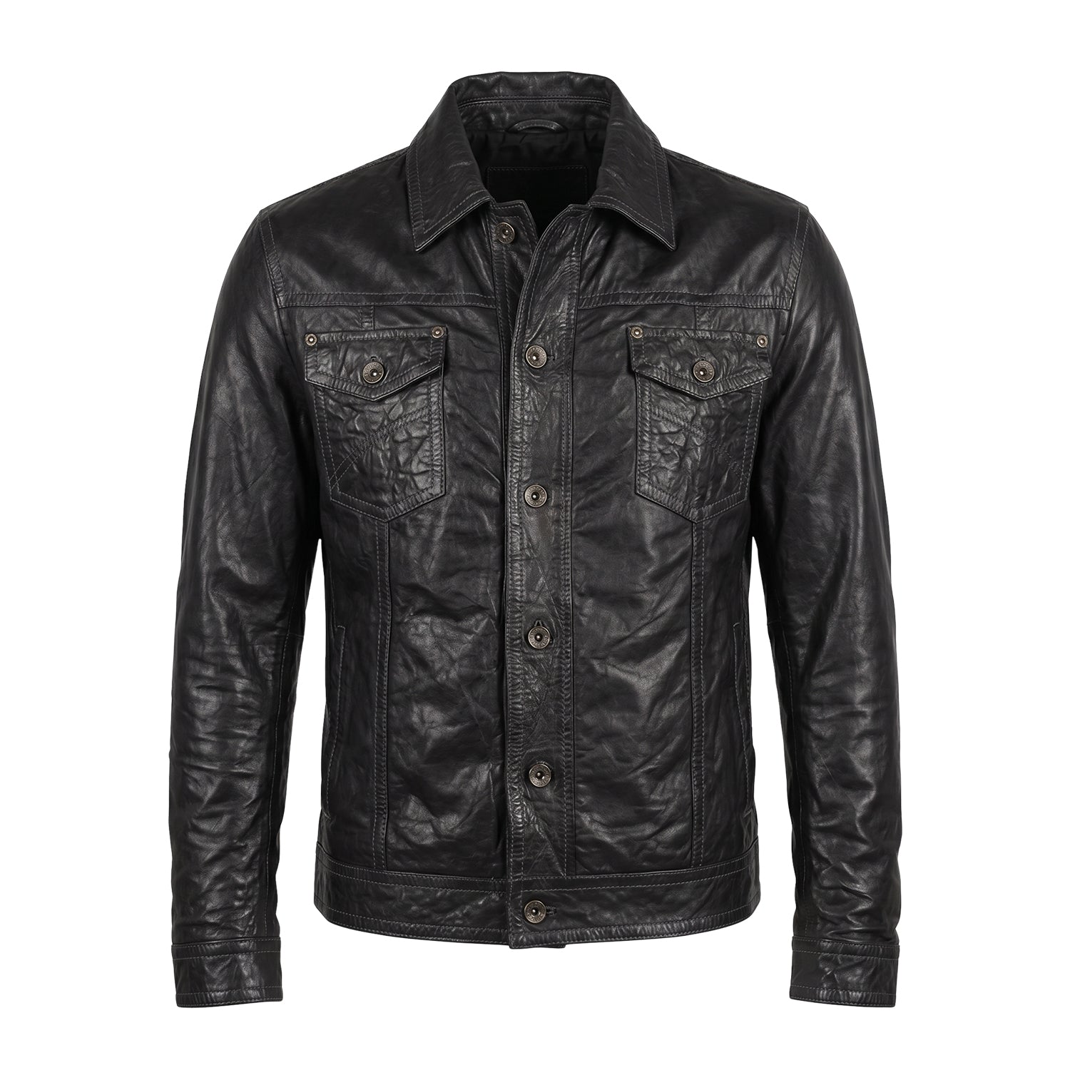 Men's Biker Ribbed Cuffs Premium Leather Jacket